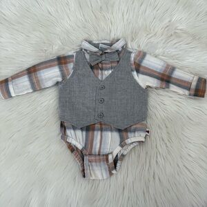Plaid Baby Onesie with Gray Vest